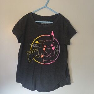 Pokemon T Shirt Pikachu Rainbow Youth Girls Size Large Short Sleeve Gray